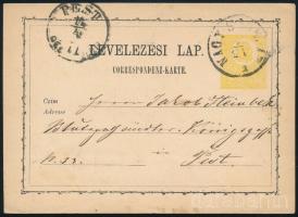 1871 2kr díjjegyes levelezőlap fordított dátum bélyegzéssel \"NAGY SZOMBAT\" - \"PEST / DÉL ELŐTT\"