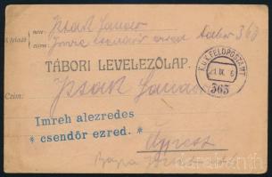 1916 Tábori posta levelezőlap FP / 363 + Imreh alezredes csendör ezred