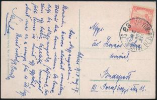 1918 Képeslap Arató 10f bérmentesítéssel "ZÓLYOM-BREZNÓ-ZÓLYOM" mozgóposta bélyegzéssel
