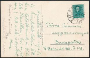 1937 Képeslap Arcképek 10f bérmentesítéssel "HEGYESHALOM-BUDAPEST" mozgóposta bélyegzéssel
