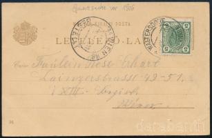 1906 Kései felhasználású millenniumi képeslap osztrák 5 Heller bélyeggel felülbélyegezve, Ausztriában felhasználva