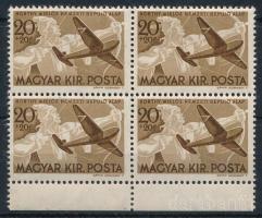1942 Repülő alap 20f ívszéli négyestömb lemezhibával (10.000)