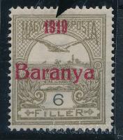 Baranya I. 1919 Turul 6f, antikva számokkal, Bodor vizsgálójellel