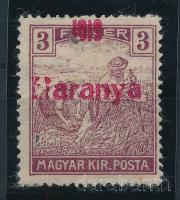 Baranya I. 1919 Arató 3f hiányos B betű lemezhibával, Bodor vizsgálójellel