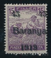 Baranya I. 1919 Arató 45/15f kettős felülnyomással, Bodor vizsgálójellel