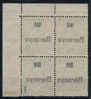 Baranya I. 1919 Arató 5f ívsarki 4-es tömb a felülnyomás gépszínátnyomatával, Bodor vizsgálójellel