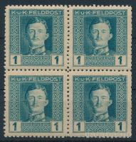 K.u.K. Feldpost 1917 Károly 1H négyestömb 11 1/2 fogazással