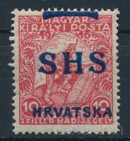 SHS 1918 Hadisegély (III,.) 10f, Arató típusú kék felülnyomással, Bodor vizsgálójellel