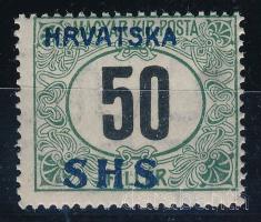 SHS 1918 Portó 50f (34y, VIIa vízjel) elcsúszott felülnyomással, szép darab! (80.000) Bodor vizsgálójellel + Certificate: Zrinjscak