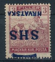 SHS 1918 Arató 3f fordított felülnyomással, Bodor vizsgálójellel