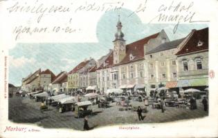 Maribor (Marburg an der Drau) main square with the shop of Hobacher