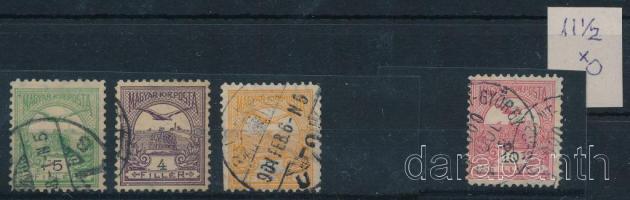 1900 Turul 3f, 4f, 5f számvízjellel + 10f 11 1/2 fogazással 2. vízjelállással