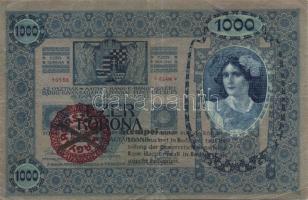 1902. 1000K piros "Magyarország" körbélyegző andráskereszttel + "Stempel wurde von..." német szöveggel felülnyomva! R! T:III