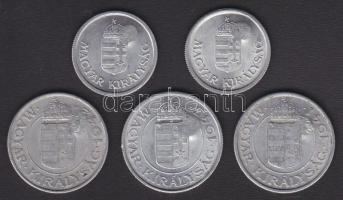 1941-1944. 1P (2x) + 2P (3x) "sarló-kalapács" ellenjeggyel T:3