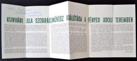 1962 Kunvári Lilla szobrász dedikált kiállítási katalógusa