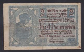 Pécs 1920. 2K pénztárjegy T:III