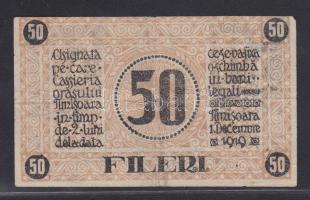 Temesvár 1919. román nyelvű 50f felfelé csúszott nyomat T:III ly