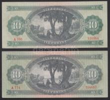 1962. 10Ft (2x) egyikük elő-és hátlapi nyomata kissé eltolódva T:II