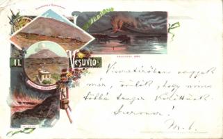 1898 Vesuvio with the 1895 eruption, funicular and restaurant litho (EB)