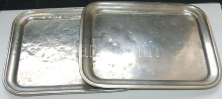 cca 1900 2 db kávéházi alpakka pincér-tálca, egyikben Alhambra kávéház jelzéssel