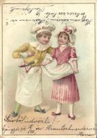 Children, cook, litho minicard (7,1 cm x 10,2 cm), Gyerekek, szakács, litho minicard (7,1 cm x 10,2 cm)