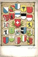 Coat of arms, Swiss Cantons litho (EK)