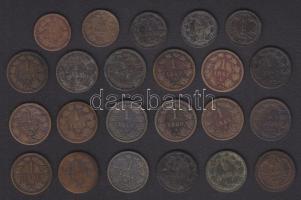 Ausztria (magyar verdejel is) 1858B 5/10Kr (3x), 1859B 5/10Kr, 1858B 1Kr, 1859A,B,E 1Kr (5x),1860A,B 1Kr (2x), 1861A,B,E 1Kr (5x) + 1881-1891 1Kr (4x) + 1901 1h + 1910 1h T:3+,3 összesen 22db!