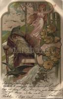 Forest old man and fairy Emb. litho (EK)