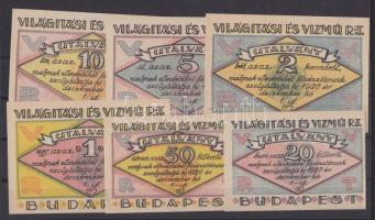 Budapest 1920. "Világítási és Vízmű R.T." 20f, 50f, 1K, 2K, 5K, 10K T:I