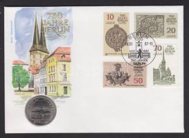 NSZK 1987. 5M "750 éves Berlin" érmés borítékon elsőnapi bélyegzős bélyeggel T:BU