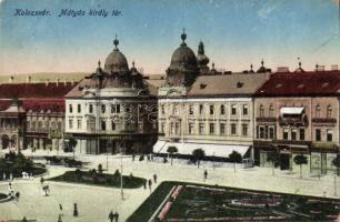 Kolozsvár King Mátyás square with the Littke Casino, Transylvanian Bank and the shop of Jenő Haraszthy