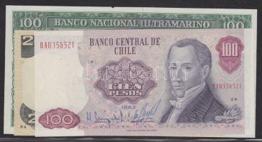 Mozambik 1961.03.27. 100Esc vízjel:címer (nagyon kis papírhiány) + Chile 1983. 100P + Bolívia 1986.11.28. 2B T:I