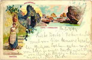 1898 Capri, Arco Naturale, Costume; floral litho (EB)