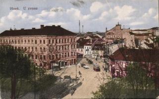 Plzen, Pilsen; U zvonu / square, bridge, tram, Kunerol