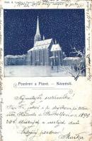 1899 Plzen main square cathedral in winter