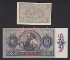 1920. 20f T:I felfelé csúszott nyomással + 1941. 20P hamis "minta" felülbélyegzéssel T:II