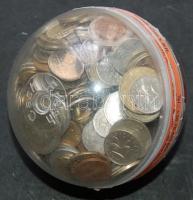 ~1 kg külföldi és magyar kivont pénzérme gömb alakú perselyben T:vegyes