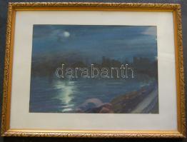 1986 Lupták Mihály: Éjszakai fények (Szántód), akvarell-papír, hátoldalt jelzett, keretben 43x33 cm