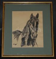 Somogyi Mihály: Lófej, szén-papír jelzett, keretben 35x32 cm