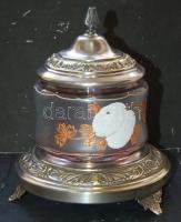 Szép század eleji ezüstözött réz festett üveg bonbonnier / Vintage bonbonniere 15x20 cm