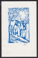 Karancsi Sándor (1932-2003): Erdélyi falu, linómetszet-papír, jelzett 13x20 cm