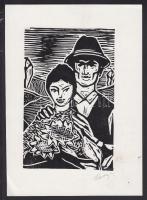 Karancsi Sándor (1932-2003): Székely pár linómetszet-papír, jelzett 15x21 cm