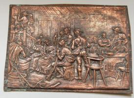 Németalföldi életképet ábrázoló rézlemez 22x16cm