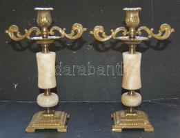 Dekoratív márvány-réz gyertyatartó-pár / set of candle-holders 27 cm