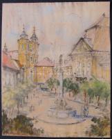 Csánky Dénes (1885-1972) : Főtér, pasztell-papír jelzett 40x50 cm