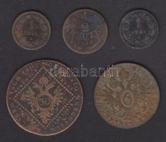 Ausztria 1800A 6Kr + 1807A 30Kr + 1816A 1/2Kr + 1858A 1Kr + 1861E 1Kr T:3