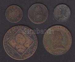 Ausztria 1800A 6Kr + 1807A 30Kr + 1816A 1/2Kr + 1858A 1Kr + 1861E 1Kr T:3