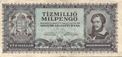 Vegyes 6db magyar bankjegy tétel, 1949-1968. 100Ft, 1920. 5f, 1941. 20P, 1945-1946. 10.000.000(M)P T...