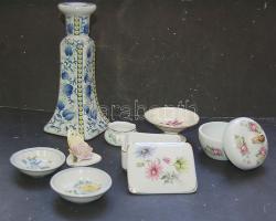 8 darabos porcelán tétel: váza, Hollóházi cukorkatartó, , Rosenthal kis tálka, stb.