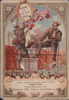 1894 Nagel Ottó kéményseprőmester ujévi litho üdvözlőkártya, Ulmann József, Bp. / Litho greeting card with a poem 11x16 cm (kis szakadás / small tear)